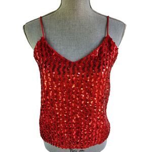 Helene Sidel Vintage 90s Red Sequin Camisole Top sz 8 Party Y2K
